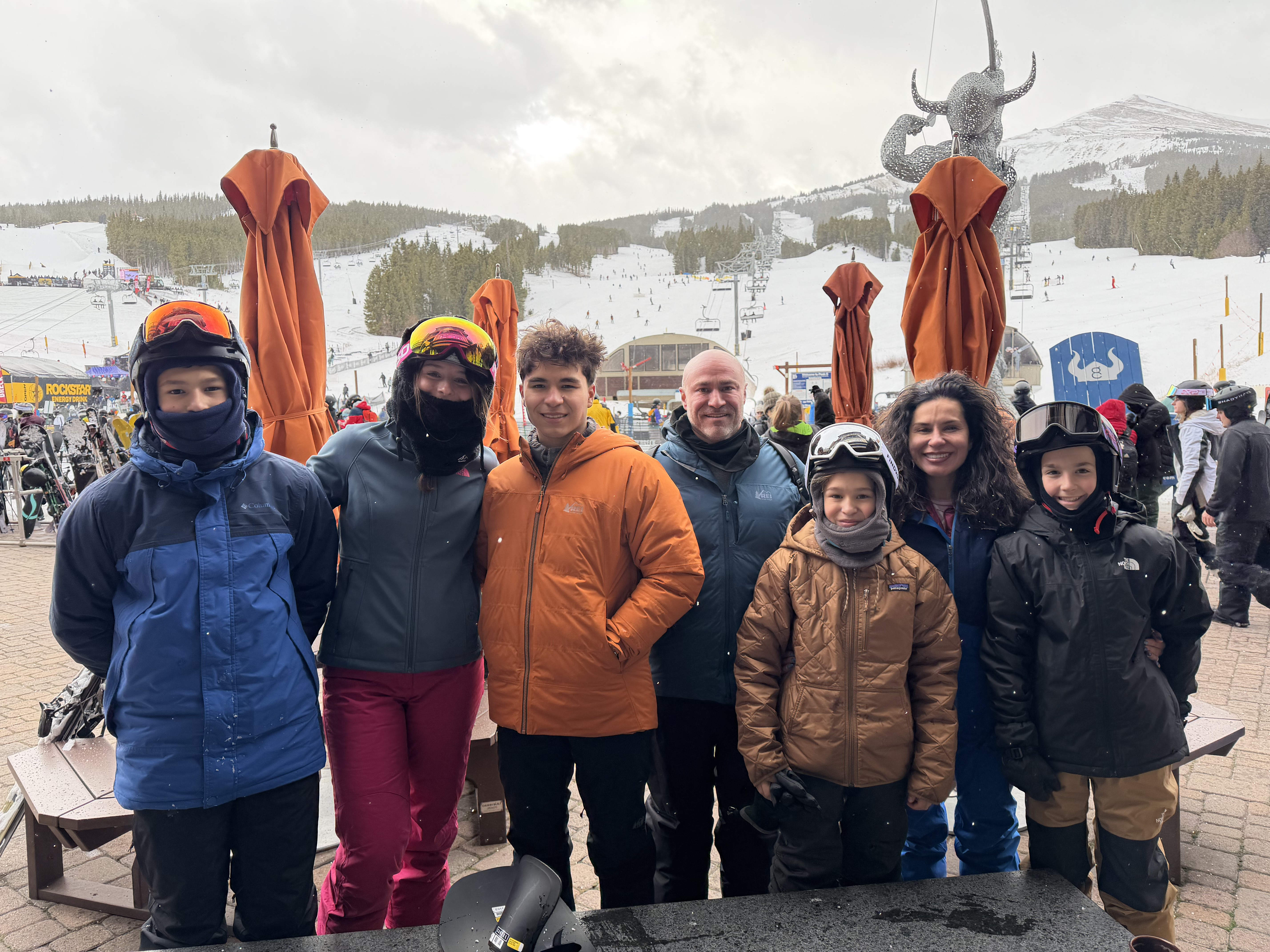 Family group gathered at a ski resort